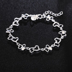 Luxury Charm 925 Sterling Silver Romantic Heart Chain Bracelet