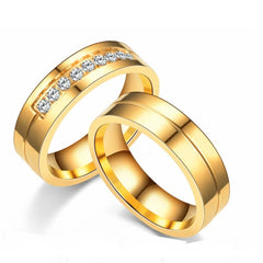Brilliant 18K Gold Plated Cubic Zirconia Wedding Band Ring Stainless Steel