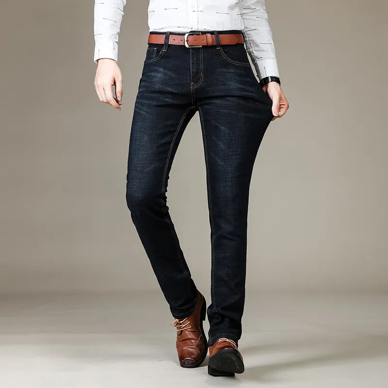 Top Quality Men's Jeans Casual Classic Slim Fit Straight Stretch Blue Black Denim Jeans