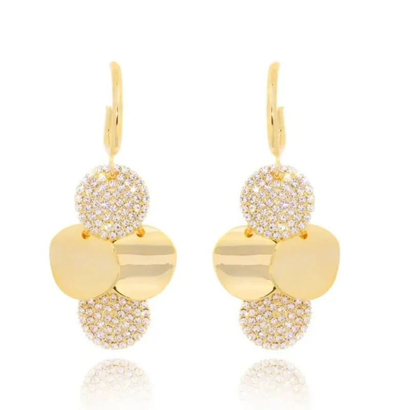 Gorgeous Inlaid Zircon Golden Circle Sequins Earrings for Women