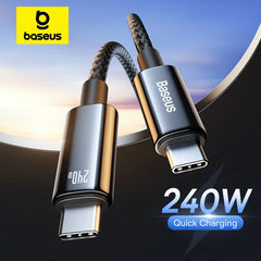 Baseus 240W PD 5A Super Fast Charging Data Cables Type C To USB Type C 5A Zinc Alloy Nylon Braided Data Cords for iPhone 15 Plus/Pro/Max, MacBook, iPad Pro/Air/Mini, Samsung