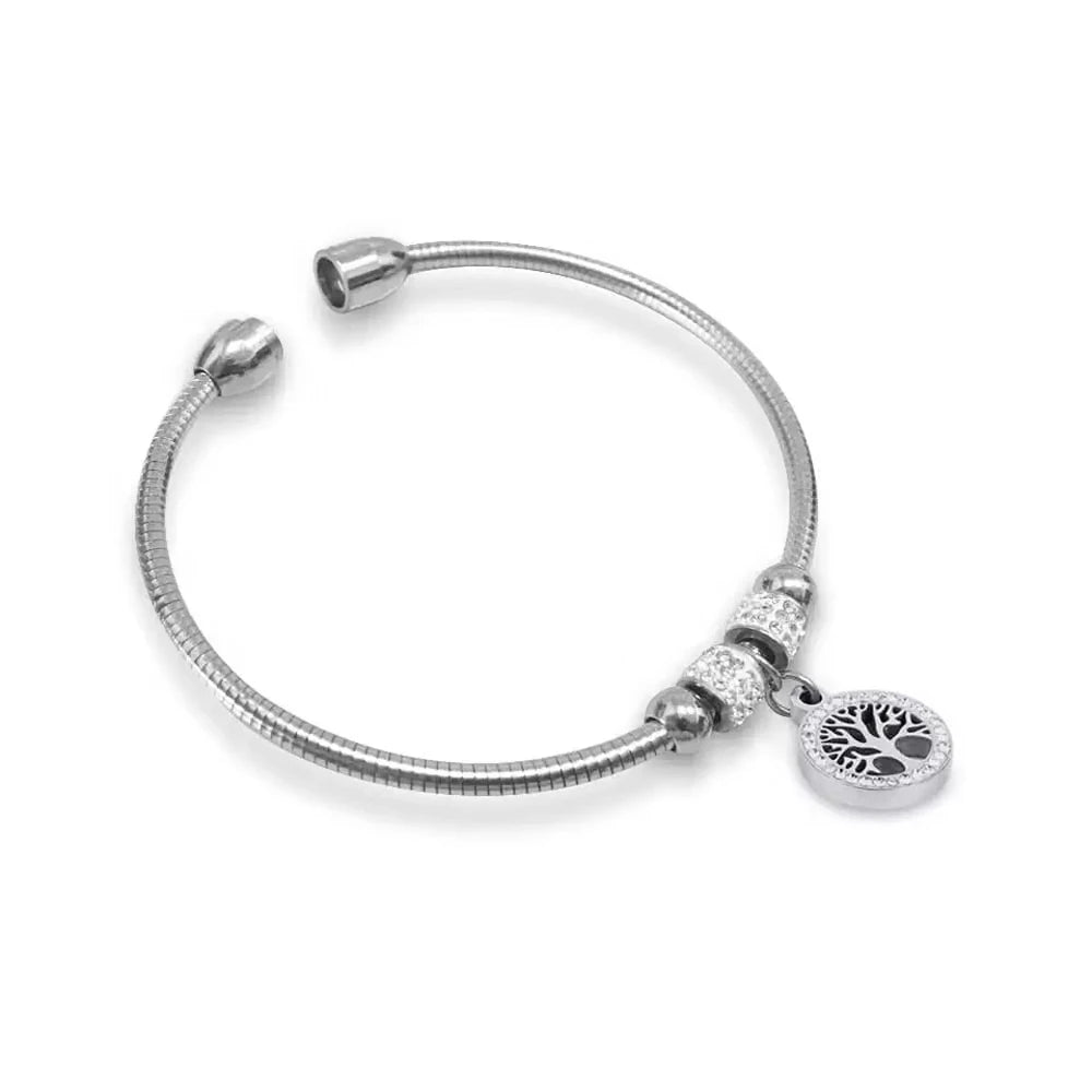 Exquisite Hollow Tree Flower Bracelets Stainless Steel Crystal with Magnetic Clasp