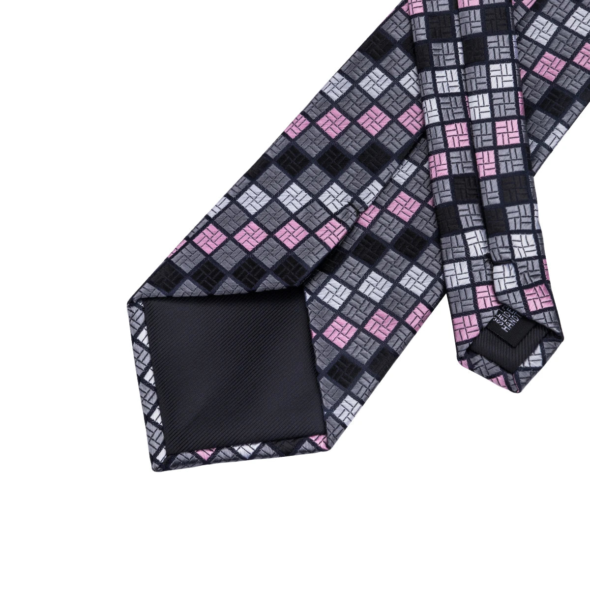 Luxury Hi-Tie 100% Silk Paisley Grey Plaid Novelty Necktie with Pocket Square and Cufflinks Set