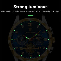 Luxury Stylish POEDAGAR Men's Business Watch Stainless Steel Quartz Wristwatch Waterproof Luminous Chronograph
