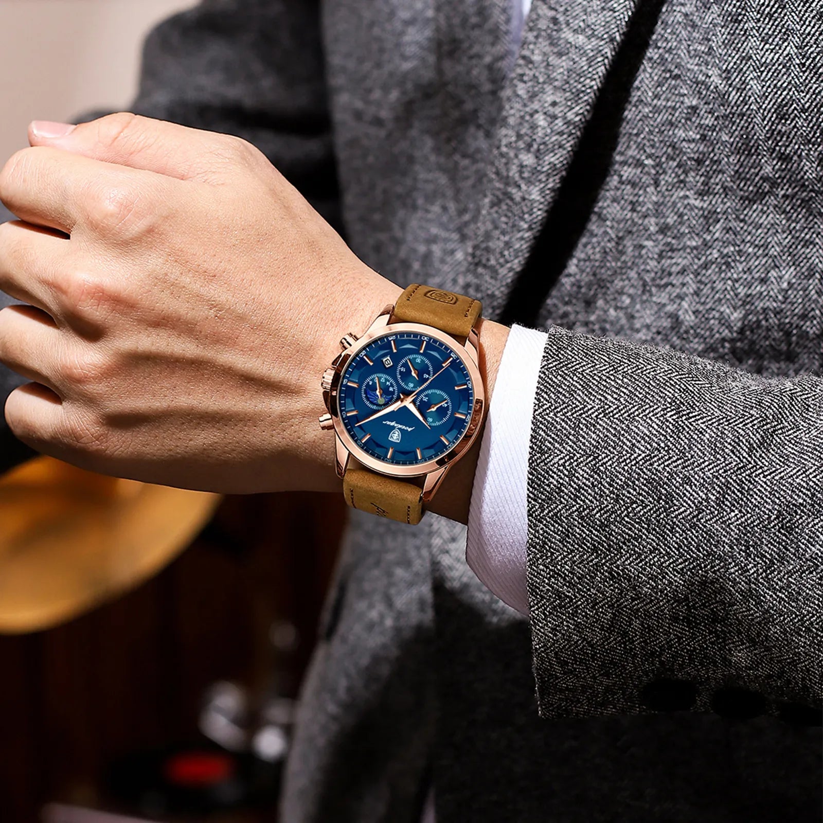 Luxury Stylish POEDAGAR Men Business Sports Waterproof Chronograph Luminous Watch