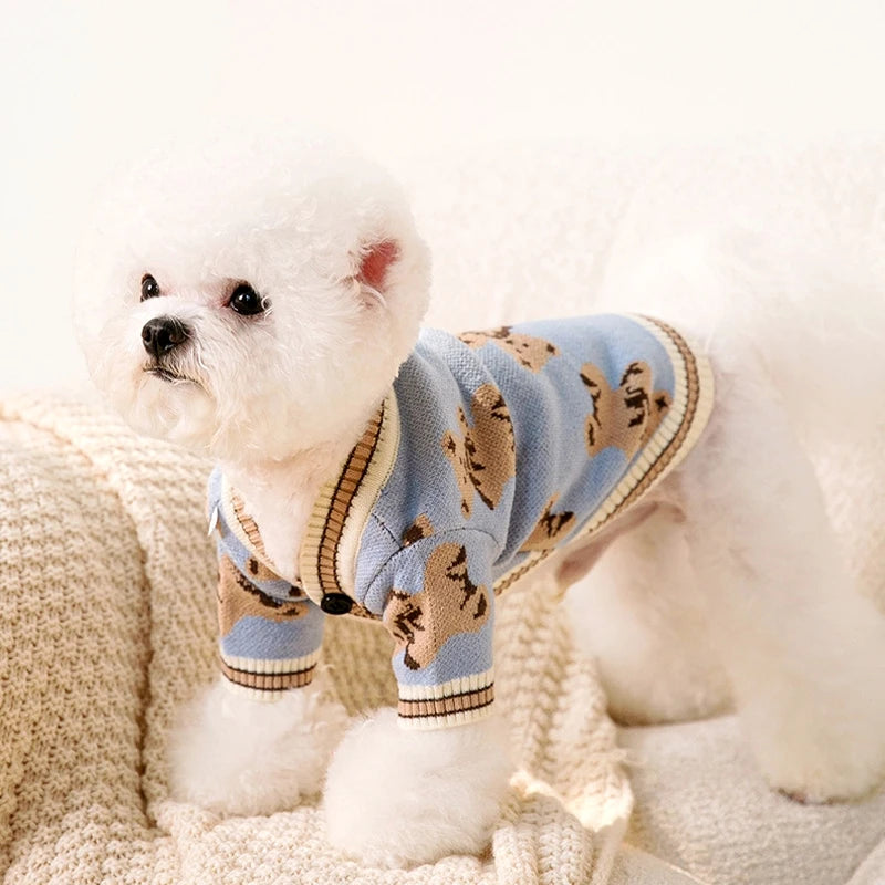 Cute Luxury Striped Cardigan Sweater | 100% Cotton | Pet Warm Coat & Outfit