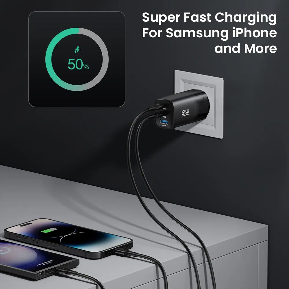 ASOMETECH GaN USB Type C Charger 65W 45W PPS PD QC4.0 Super Charger For Macbook IPAD Tablet iPhone 14 Samsung and More