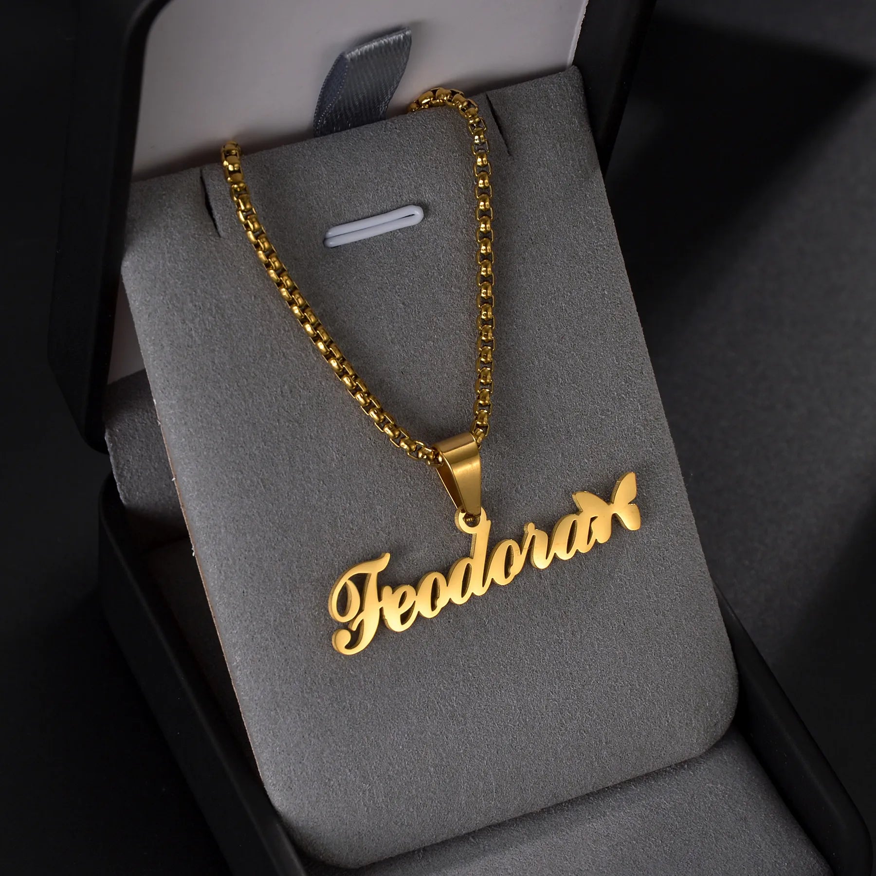 Gold Color - High Quality Stainless Steel Customized Names Pedant with Thick Cuban Chain Necklace