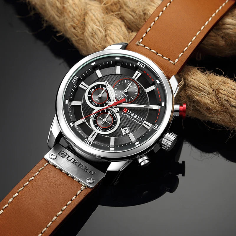 Luxury Stylish Men's Sports Leather Quartz Chronograph Wristwatch