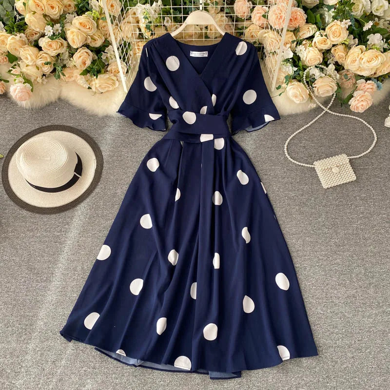 Gorgeous Vintage Fashion Polka Dot Print Summer Dress