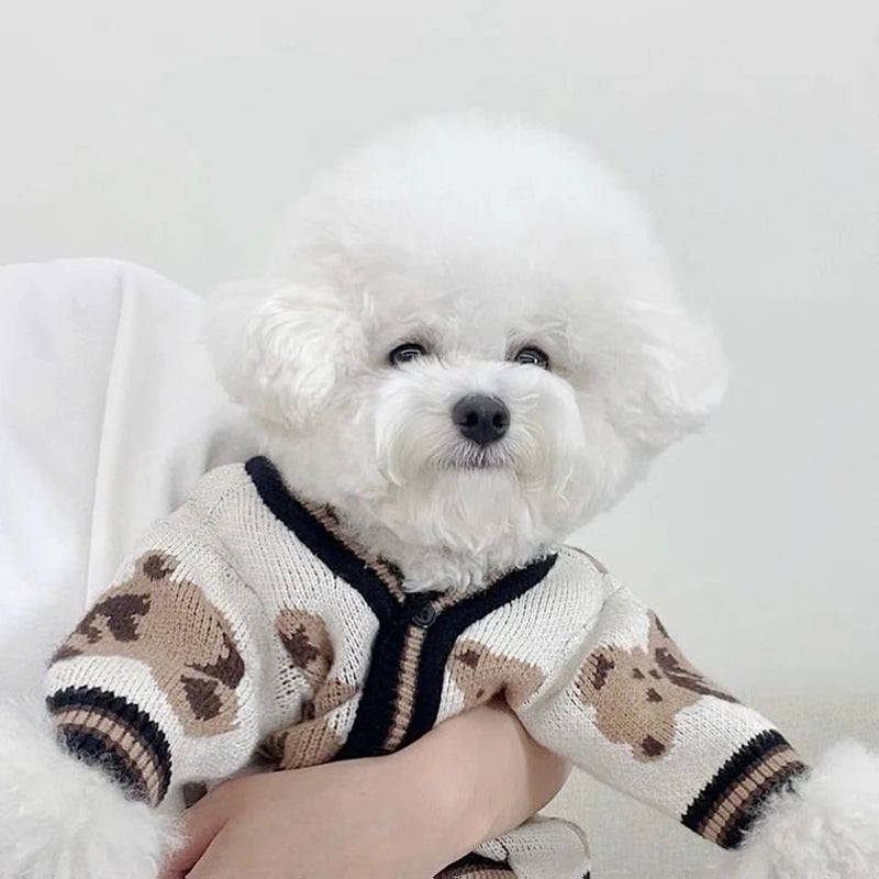 Cute Luxury Striped Cardigan Sweater | 100% Cotton | Pet Warm Coat & Outfit