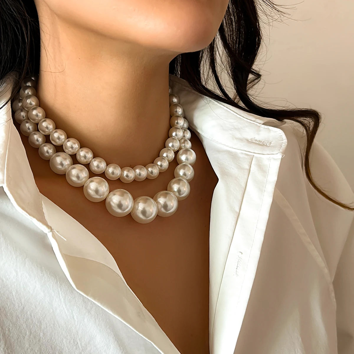 Elegant 2pcs/set Imitation Pearl Beaded Choker Necklaces for Women