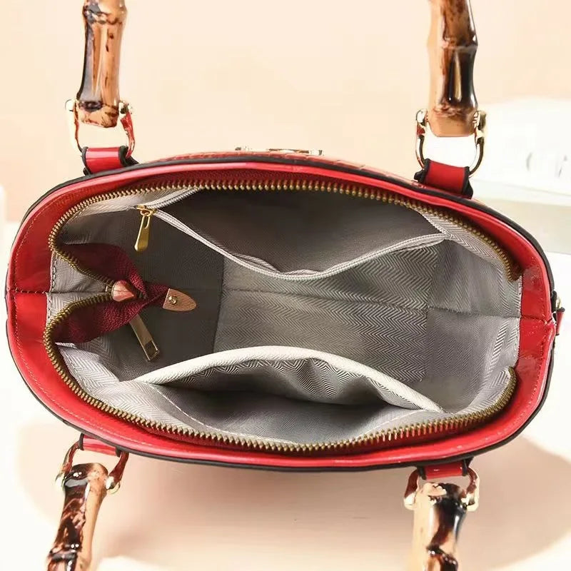 Luxury Fashion Crocodile Print Shoulder Bags High Quality Retro Bamboo Joint Handle Handbag