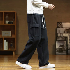 High Quality Trendy Fashion Men's Sport Cotton Loose Cargo Sweatpants with Multi-Pockets and Elastic Waist