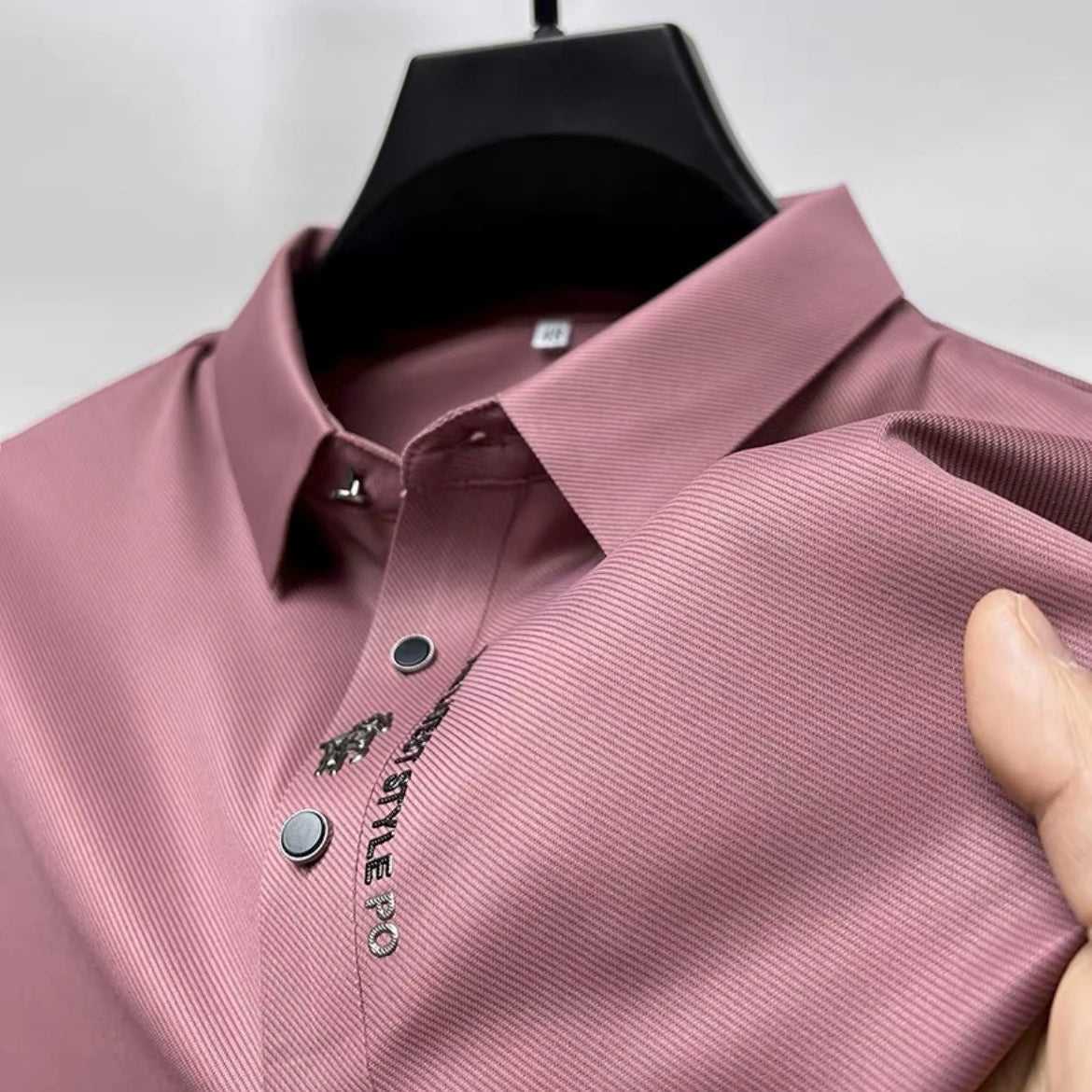 High Quality Luxury Me's Ice Silk Embroidery Anti-Wrinkle Elasticity Polo Shirts