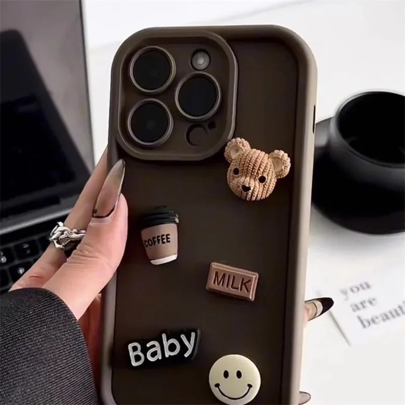 Delightful Cute Coffee Bear Pattern Silicone Case for iPhone| Anti-Scratch and Dust Proof