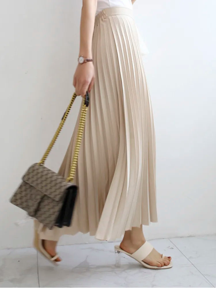 Gorgeous Luxury Women's Fashion Pleated Elastic High Waist Long Skirts