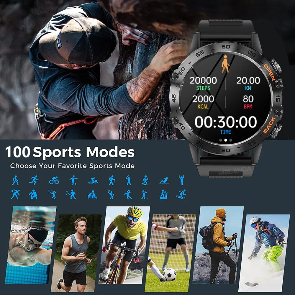 Military Sports Melanda Steel Smartwatch for Men - 1.39" Bluetooth Call Sports Tracker IP68 Waterproof for Android & iOS