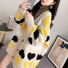 Gorgeous Fashion Women's Vintage Knitted Heats Loose Sweater Cardigan Korean Fashion