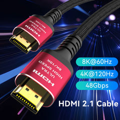 Long 8K HDMI 2.1 Cables - High Speed Braided Cord for 4K/8K Resolution - Compatible with Roku TV/PS5/PS4/HDTV/RTX 3080 3090