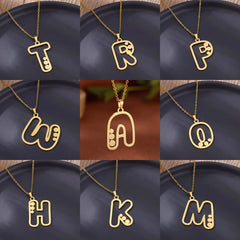 Gorgeous 18K Gold Plated Hollow Initial Letter Pendant Necklaces