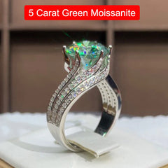 Sparkling 5CT VVS1/D Green Moissanite Ring  GRA Certificate