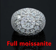 Men's Iced Out Moissanite Ring Passes Tester Solid 925 Sterling Silver Cluster Hip Hop Rap