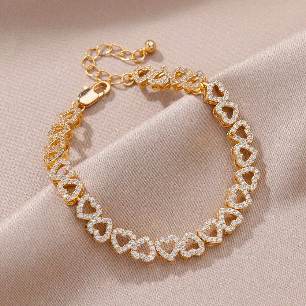 Gorgeous Gold Plated Stainless Steel Heart Zircon Bracelets For Women and Girls