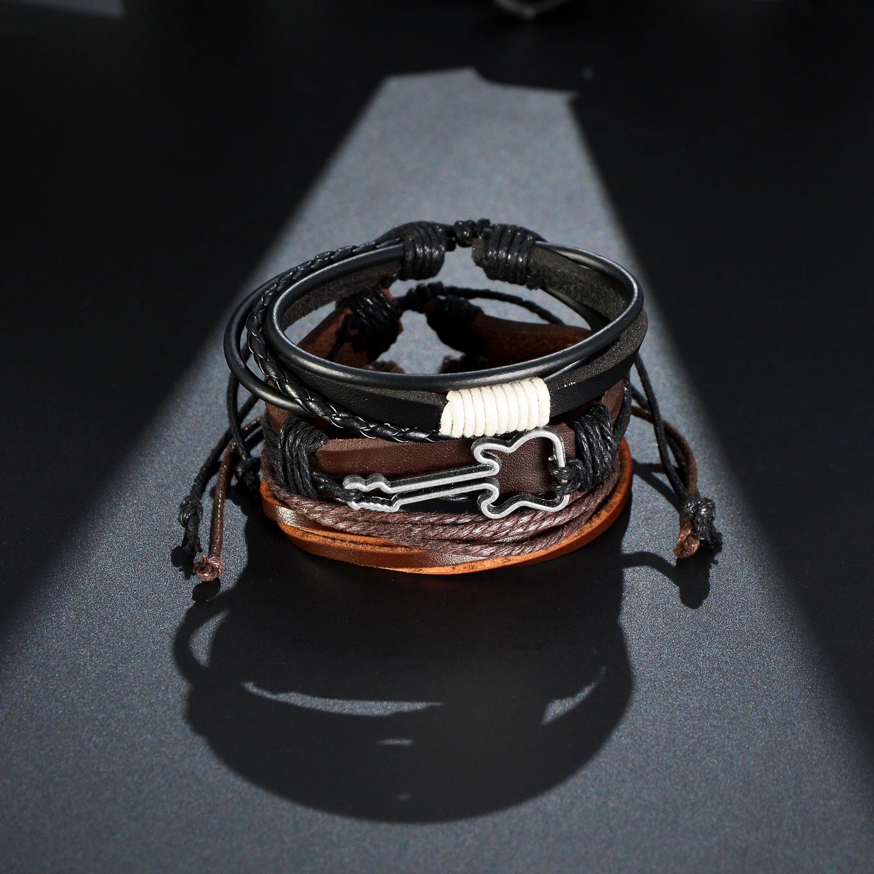 Luxury 3/4Pcs/ Set Braided Wrap Leather Bracelet for Men