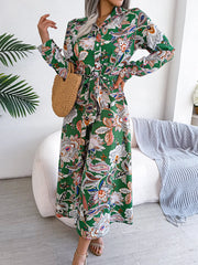 Gorgeous Elegant Women Casual Floral Print Collar Long Sleeve Maxi Shirt Dress
