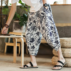Harajuku Summer Loose Calf Length Casual Cotton and Linen Loose Wide Leg Pants