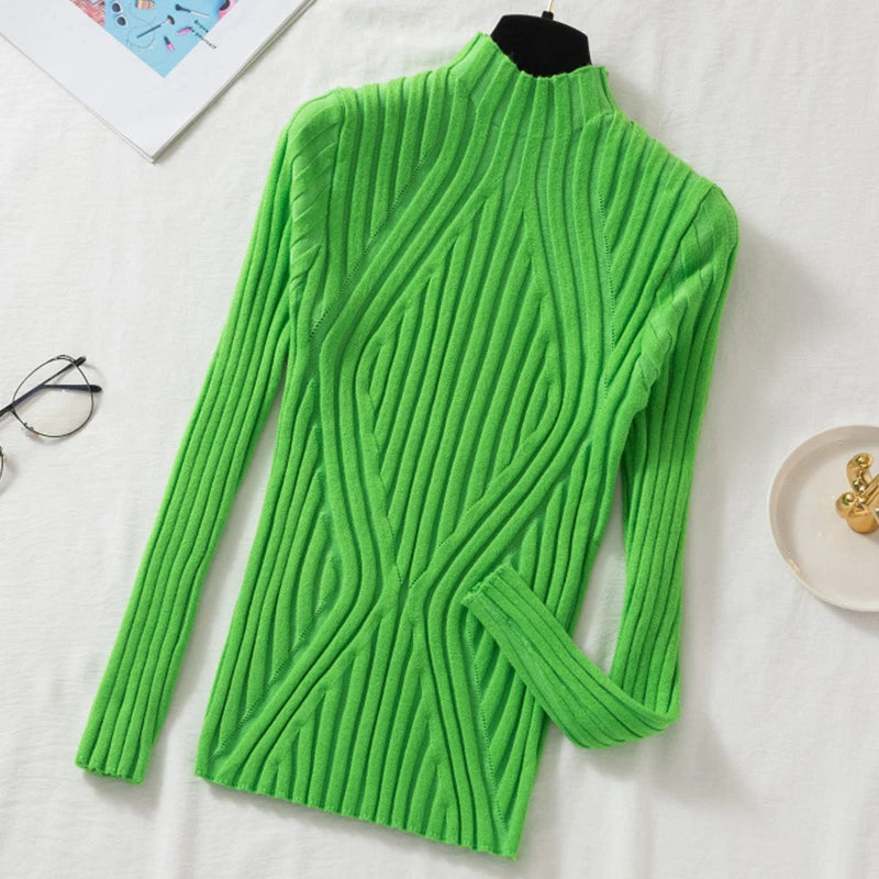 Luxury Women Knitted Pullover Half Turtleneck Jumper Sweater Top Y2K