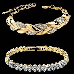 Exquisite Love Braided Leaf Bracelet - Luxurious Sparkling Rhinestones and Dazzling Cubic Zirconia for Women and Girls