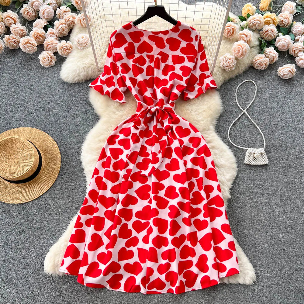 Exquisite Elegant Romantic Print Hearts Dress
