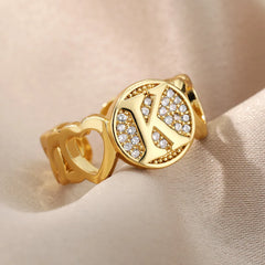 Exquisite Elegant Stainless Steel Gold Zircon Initial Letter Heart Rings