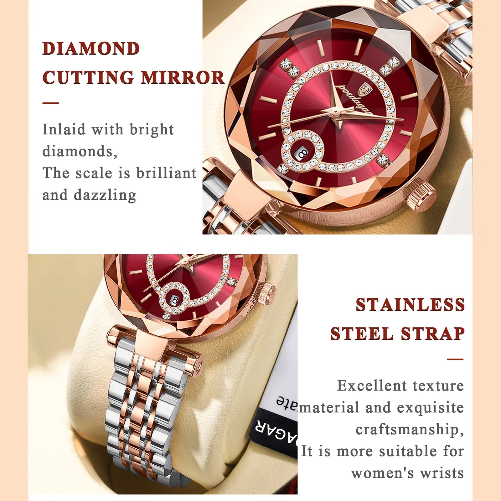 POEDAGAR Luxury Women's Stainless Steel Diamond Ladies Quartz Waterproof Watches