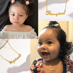 Exquisite Custom Baby Name with Hearts Stainless Steel Necklace for Babies and Children