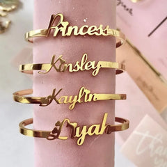 Gold Custom Name Bangle Bracelet for Baby and Children