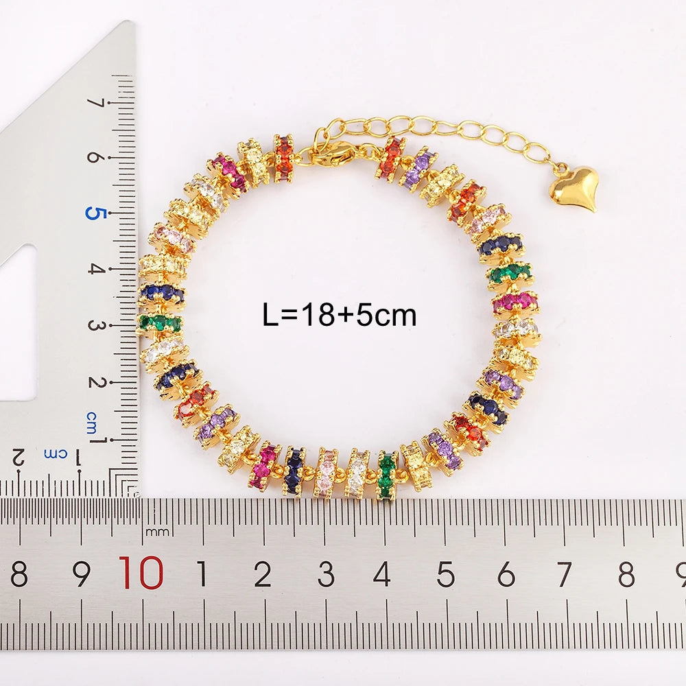Exquisite Gold Plated Colorful Crystal Zircon Heart Shape Charm Bracelet for Women and Girls
