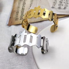Luxury Polished Shiny Stainless Steel Personalized Letter Name Bracelet Bangle for Women and Men