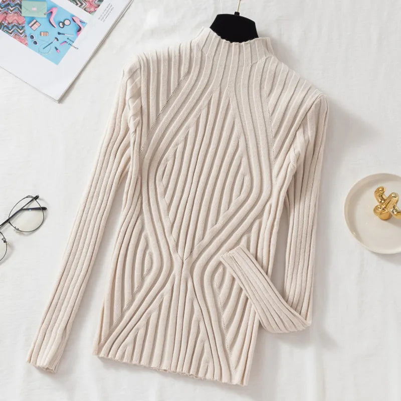 Luxury Women Knitted Pullover Half Turtleneck Jumper Sweater Top Y2K