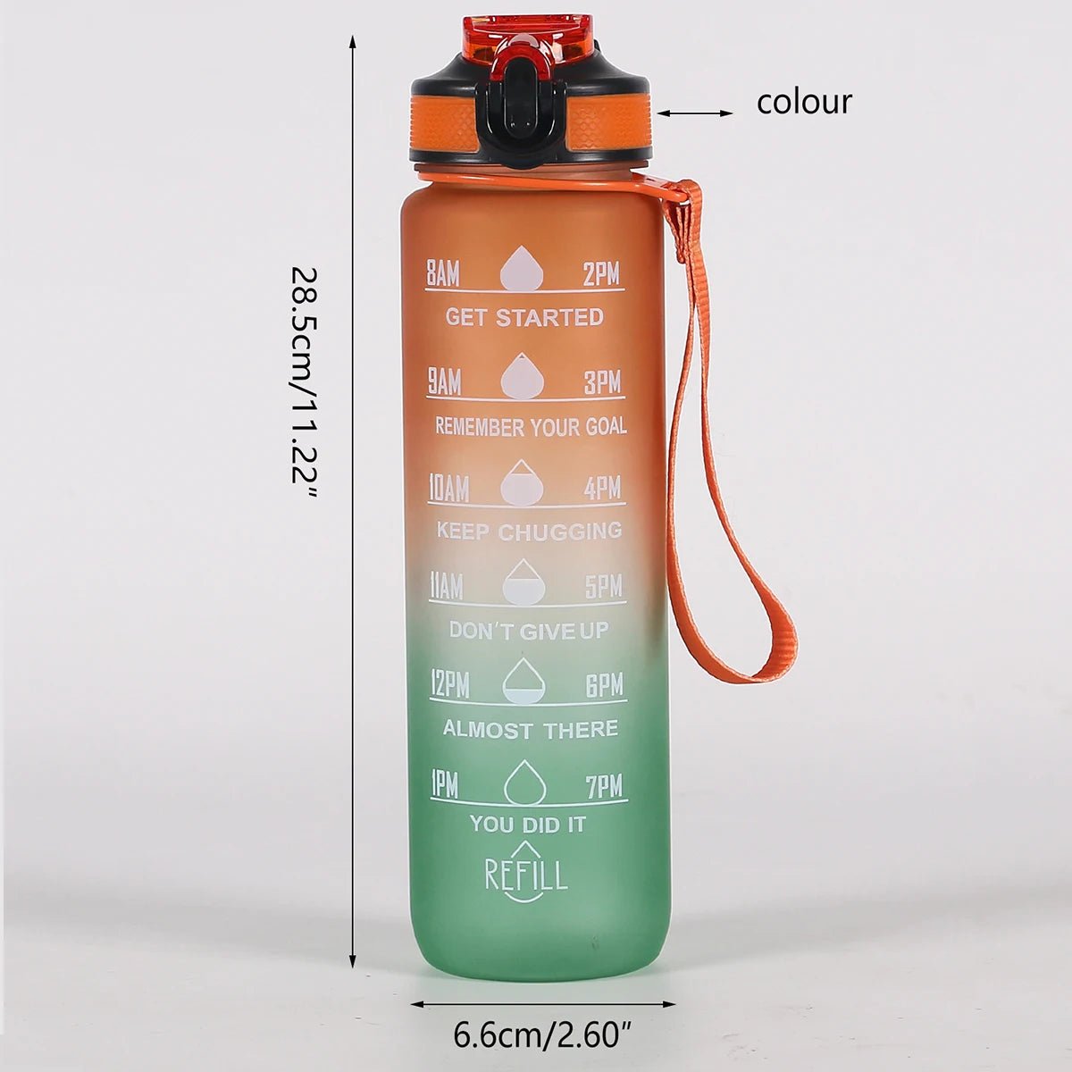 High Quality Gradient Color Motivational Sports Water Bottle with Time Marker Leak-proof