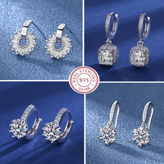 Luxury Dazzling 925 Sterling Silver CZ Crystal Stud Earrings