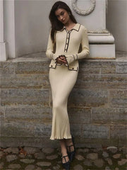 New Arrival - Luxury Fashion Stylish Women's Cotton Ruffled Knitted Slim Midi Dress