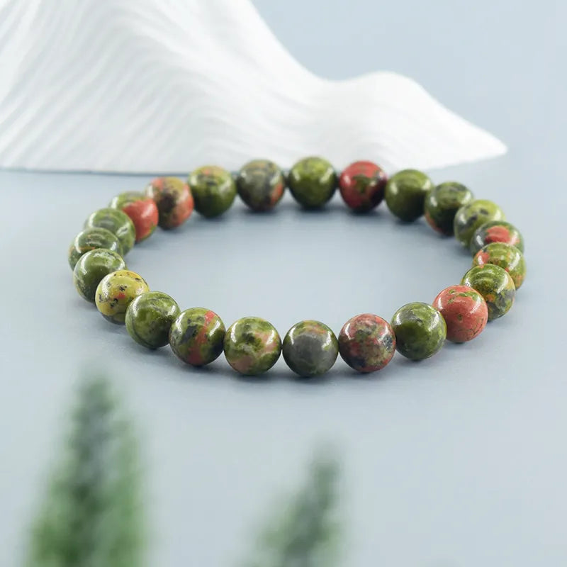 High Quality Semi-precious Stone Natural Unakite Jasper Stone Crystal Quartz Beads Bracelet for Women and Men