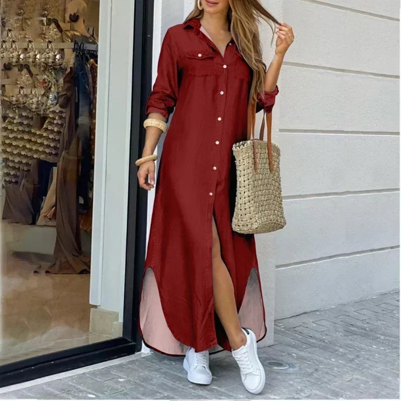 Gorgeous Elegant Casual Long Sleeve Shirt Maxi Dress for Women