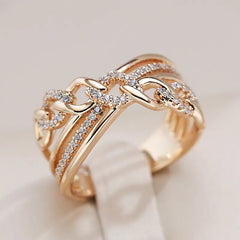 Luxury 585 Rose Gold Color Natural Zircon Big Rings for Women