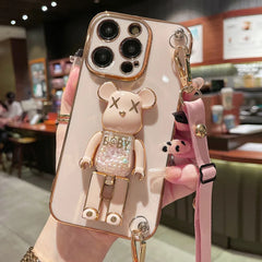 Cute 3D Quicksand Bear Holder Bracelet Strap Lanyard Phone Case for iPhone