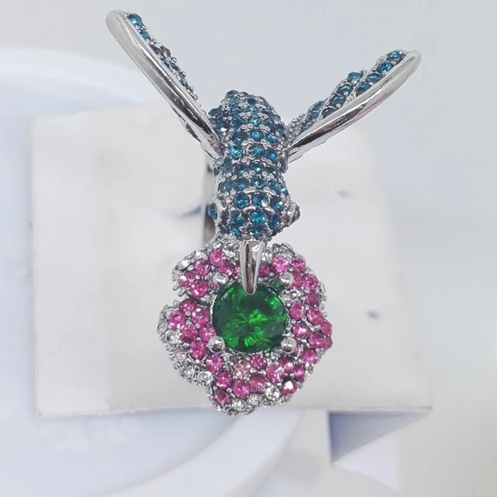Exquisite Luxury Sparkling Crystal Rhinestones Bird Flower Ring For Women and Girls