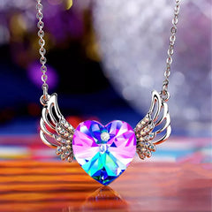 Gorgeous Fashion Creative Angel Wings Heart Crystal Pendant Necklace